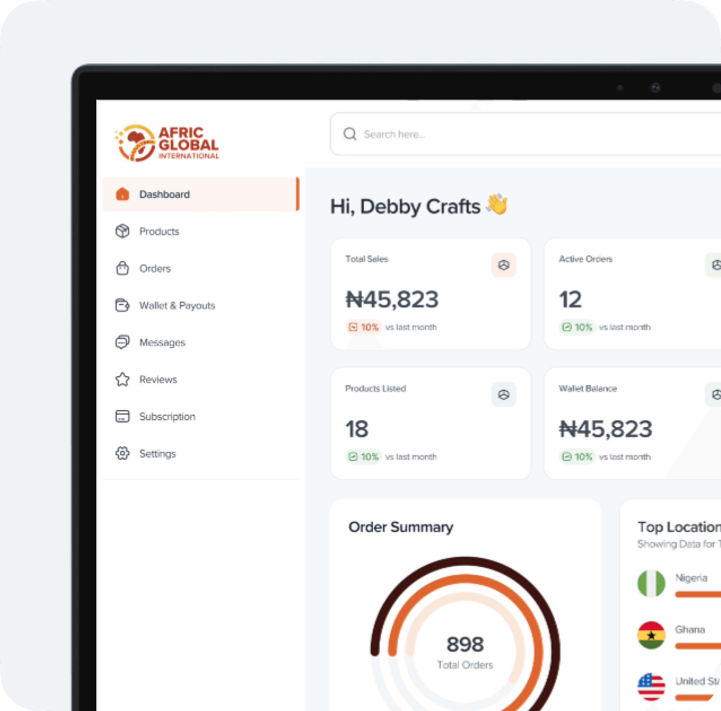 Vendor dashboard preview